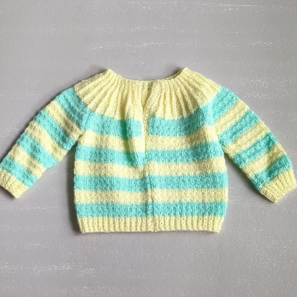 Handmade Crochet‎ Baby Sweater Size 0-3m Yellow Green Stripes